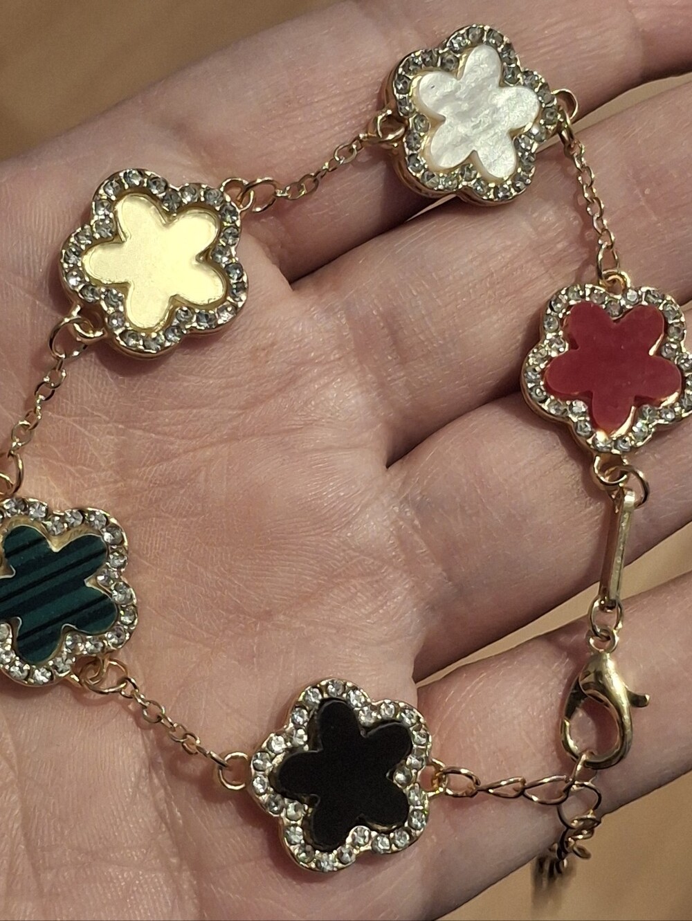 Chic Colorful Five Leaf Diamond Clover Gold bracelet - Picture 6 of 7